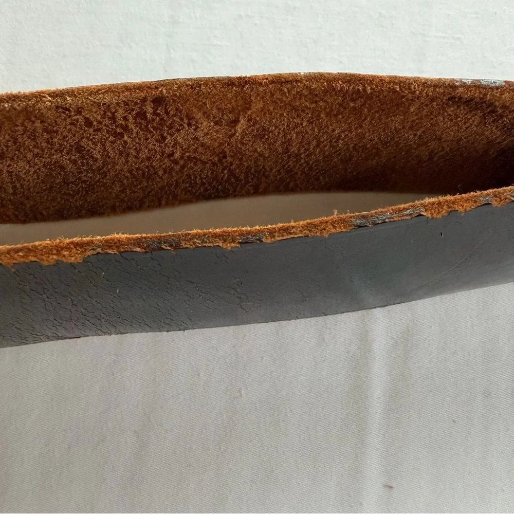 Vintage Handmade Calder NYC Wide Black Leather Waist Belt Brass Closure Boho